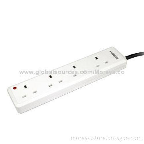 UK standard power strip with 4 outlets, extension cord, overload protection